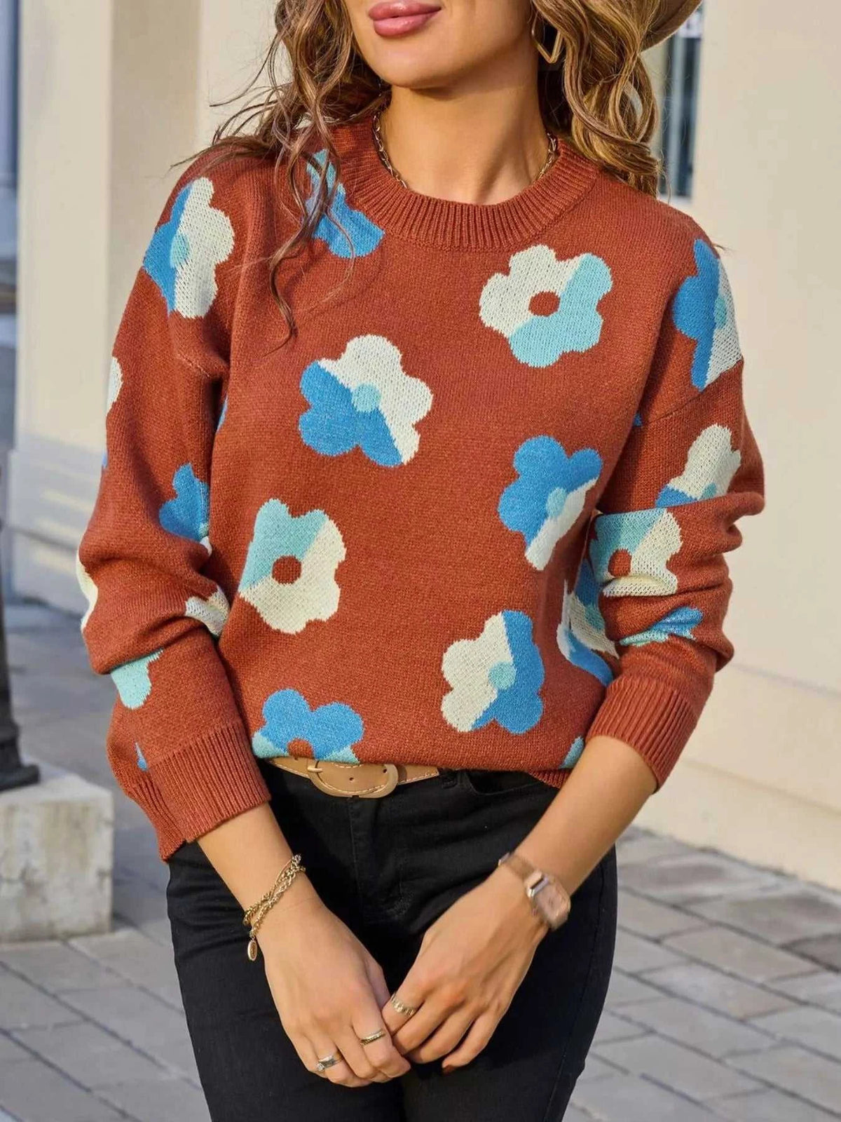 Floral Crew Neck Long Sleeve Sweater 100100152678985 50 Affordable Fashion Under $100 Jerry's Apparel 