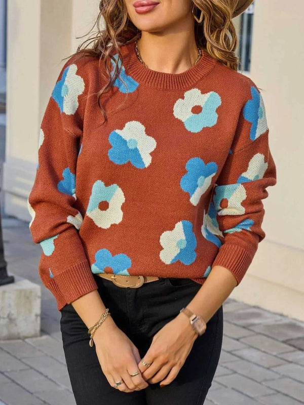 Floral Crew Neck Long Sleeve Sweater 100100152678985 50 Affordable Fashion Under $100 Jerry's Apparel 