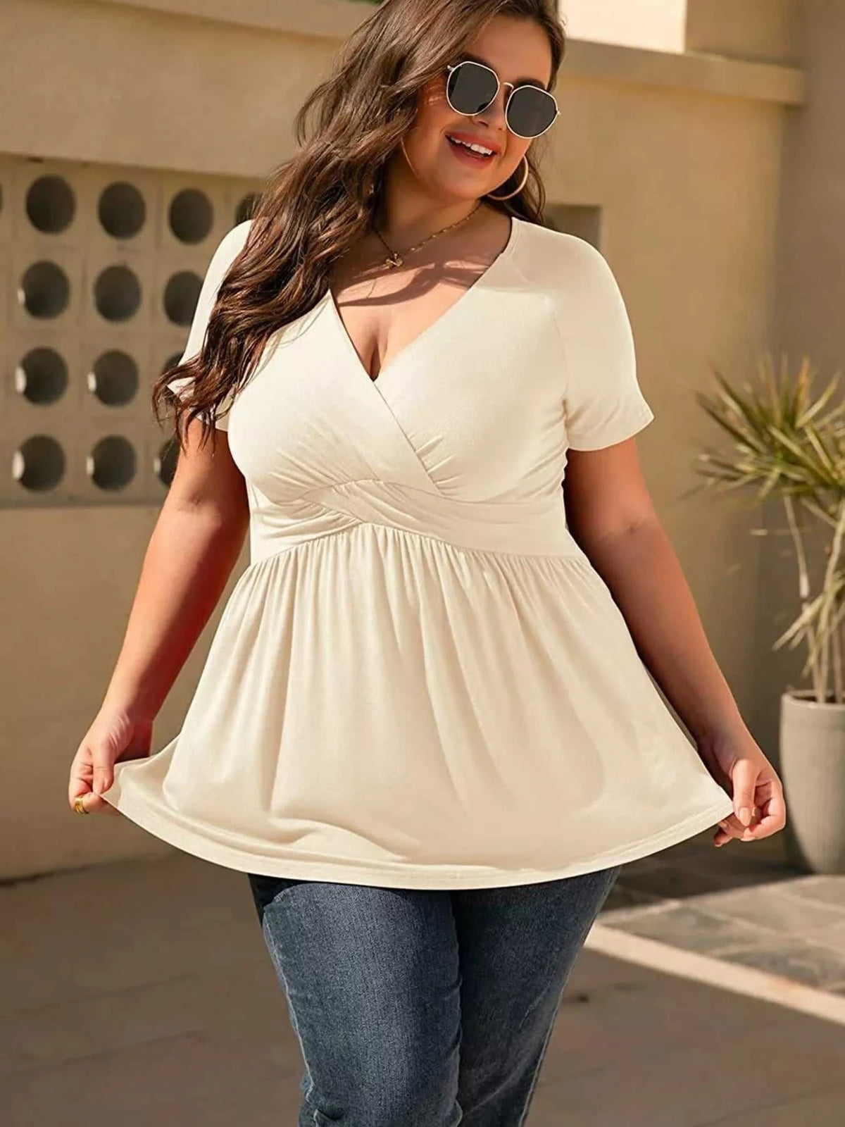 Plus Size Surplice Short Sleeve T-Shirt 100100382914132 26 Affordable Fashion Under $100 Jerry's Apparel 