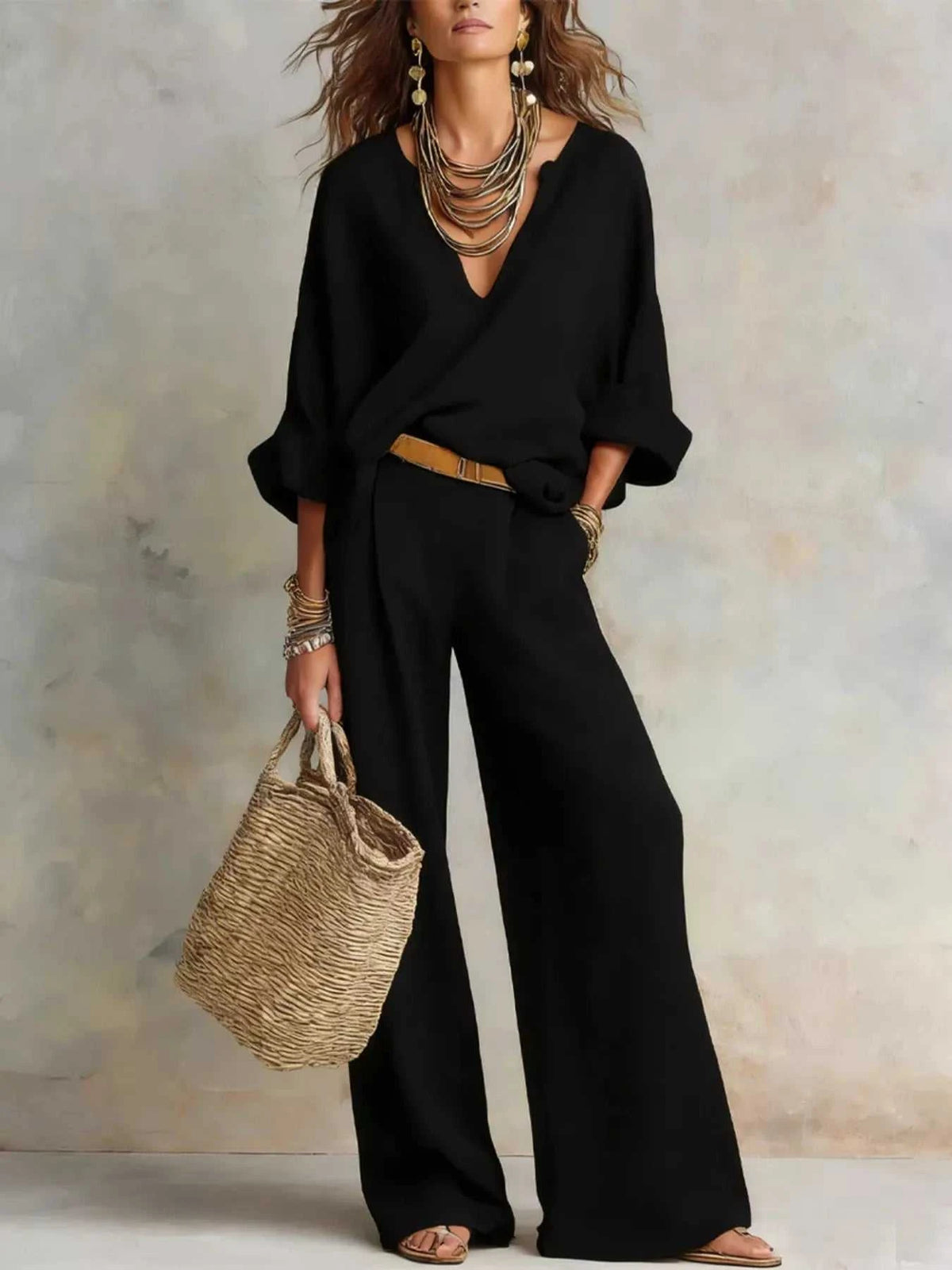 Full Size Loose Fit Top and Wide-Leg Pants Set Plus Size 101001741702129 50 Affordable Fashion Under $100 Jerry's Apparel 
