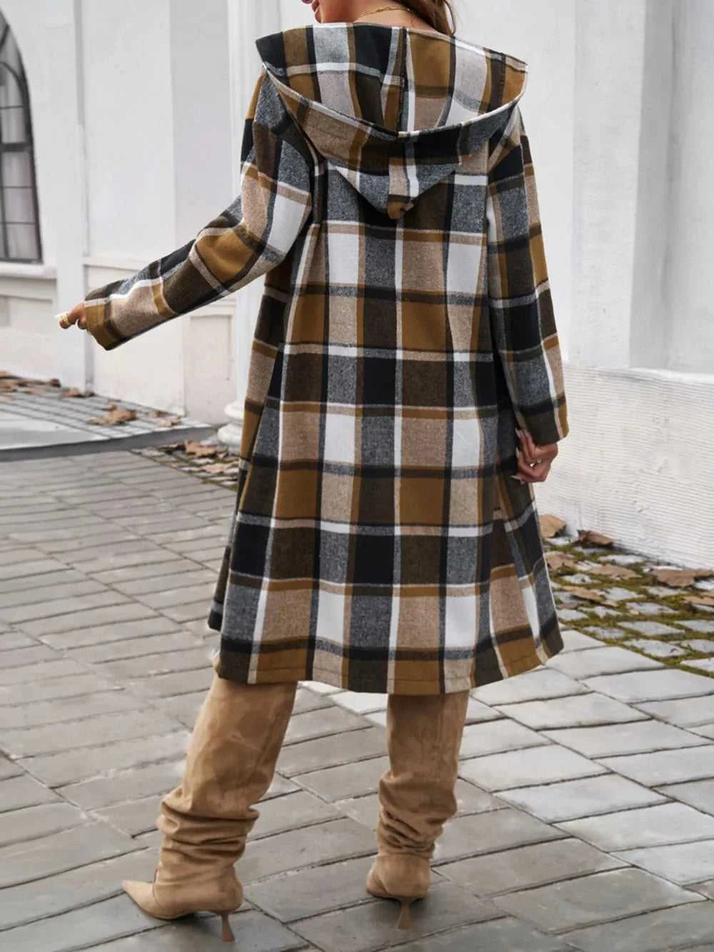 Devine Plaid Long Sleeve Hooded Coat 100100235621127 45 Affordable Fashion Under $100 Jerry's Apparel 