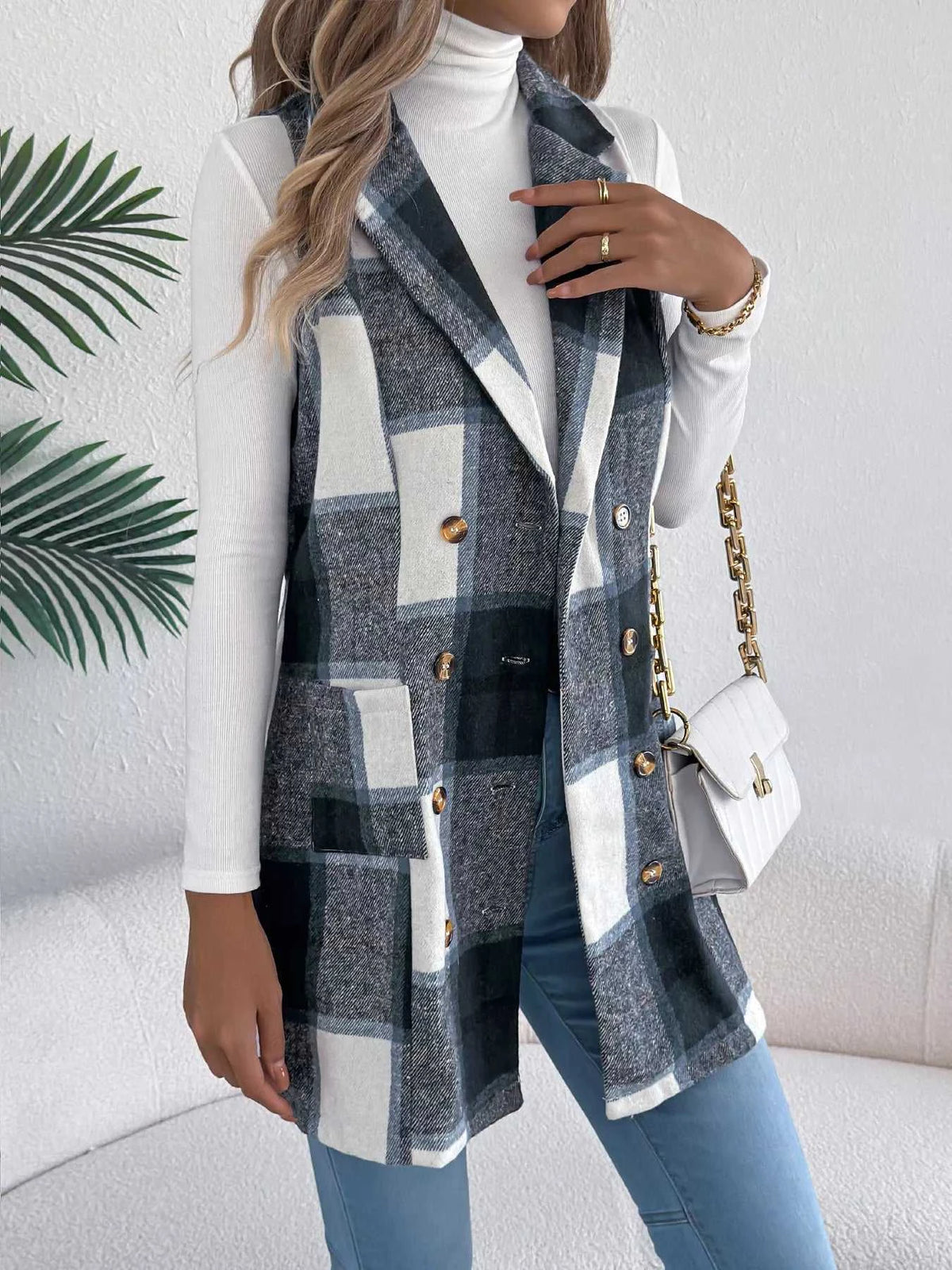 Plaid Double-Breasted Vest Coat 100100895699869 38 Affordable Fashion Under $100 Jerry's Apparel 