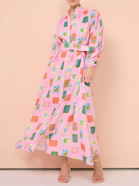 Printed Button Front Long Sleeve Shirt Dress