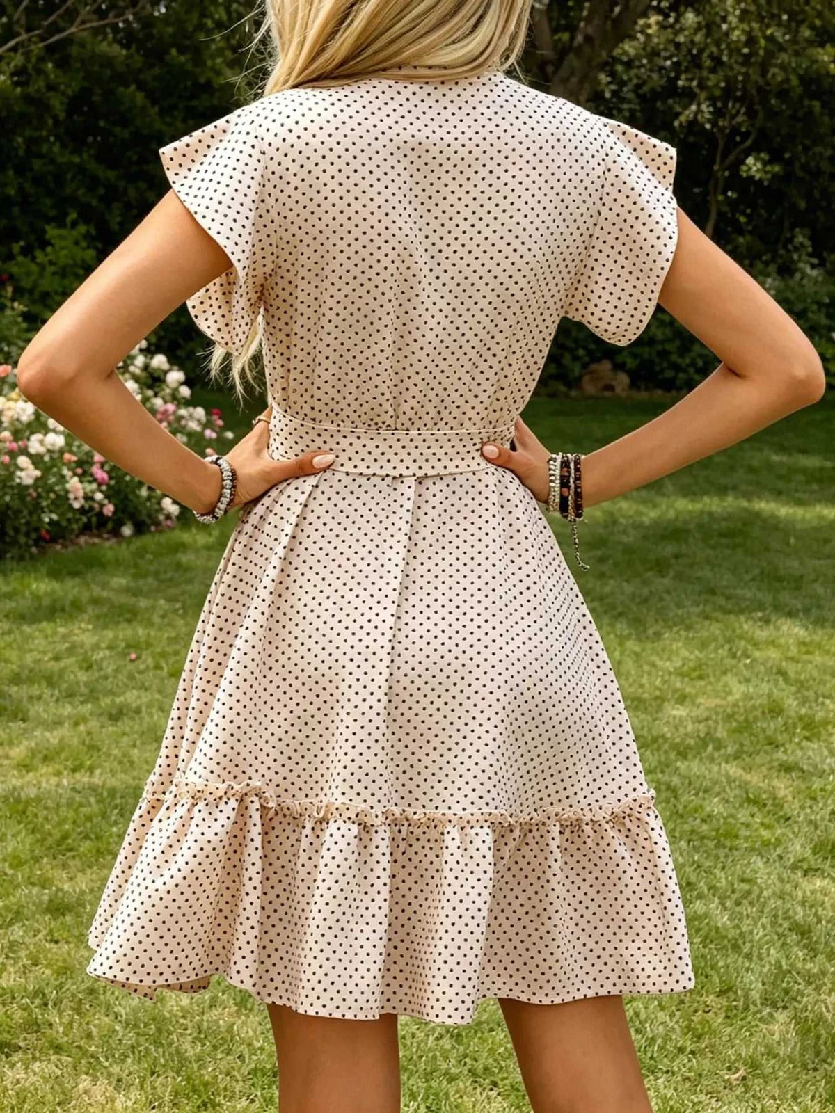 Polka Dot Ruffle Sleeve Tie Waist Dress 100100460465969 39 Gifts for Her Jerry's Apparel 