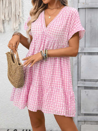 Plaid V-Neck Ruffle Hem Mini Dress 100100856082882 43 Affordable Fashion Under $100 Jerry's Apparel 
