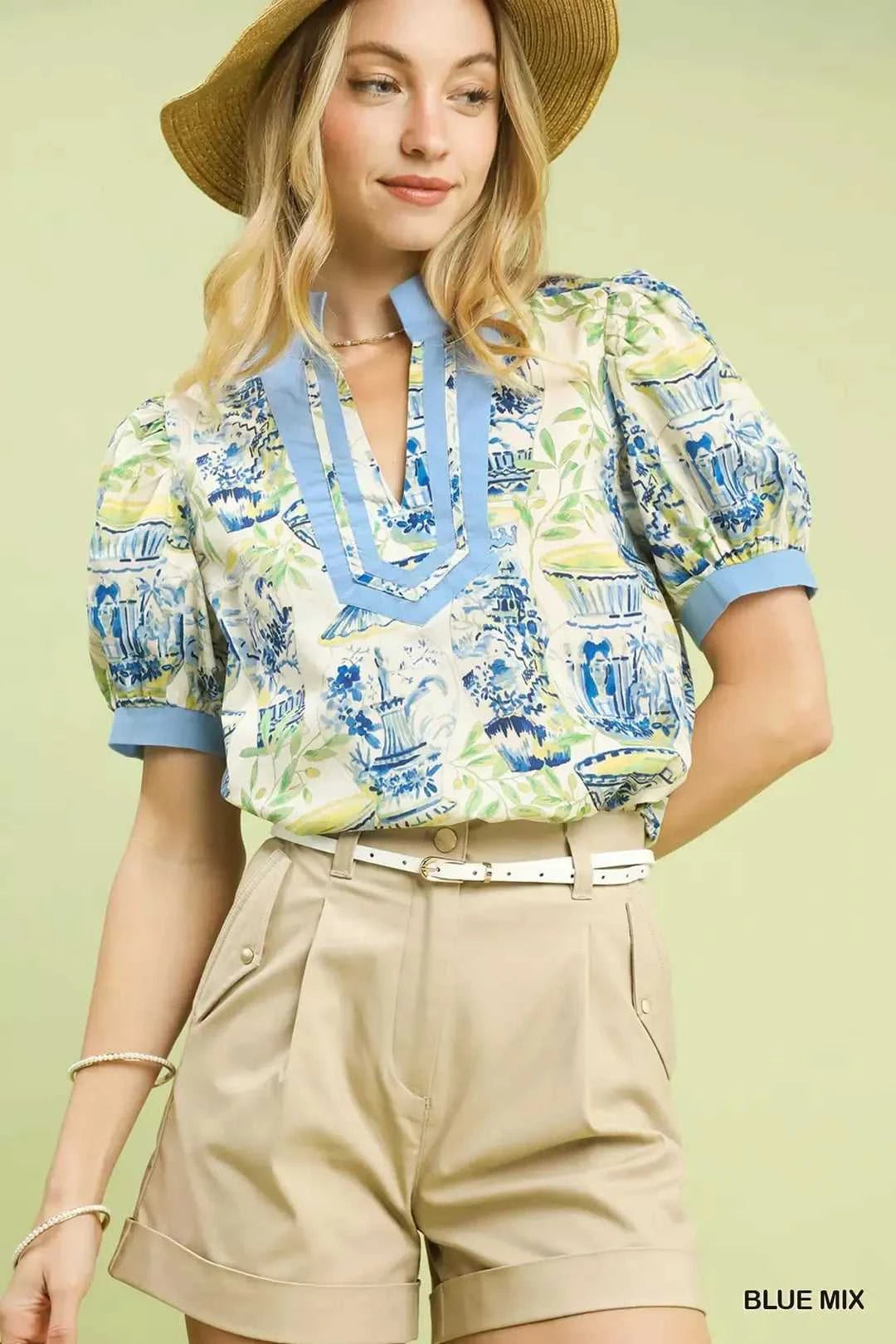 Umgee Abstract Print V-Neck Top 100100266891786 45 Affordable Fashion Under $100 Jerry's Apparel 