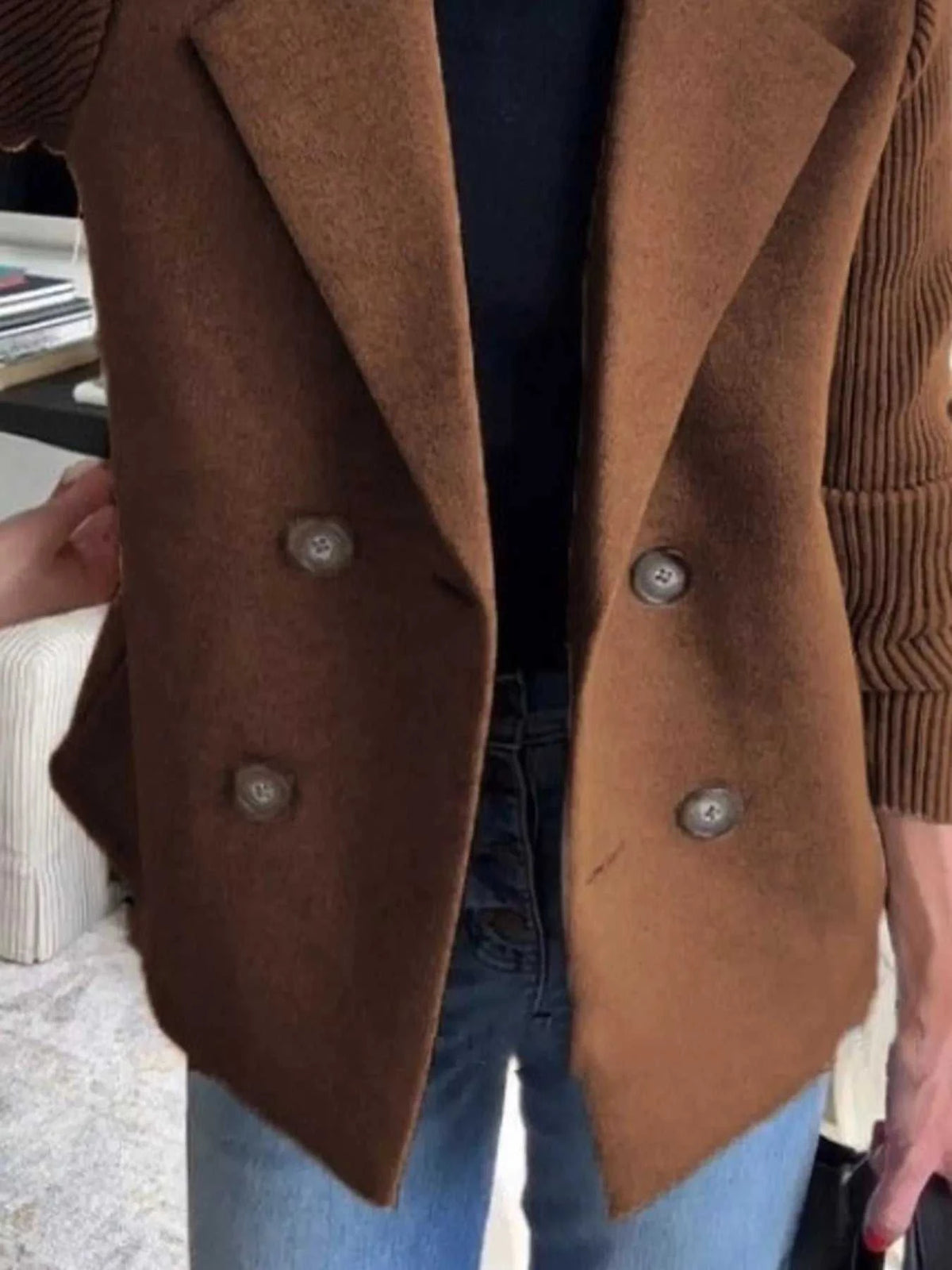 Full Size Knitted Sleeve Wool Blend Double-Breasted Blazer Plus Size 100100695520527 42 Affordable Fashion Under $100 Jerry's Apparel 