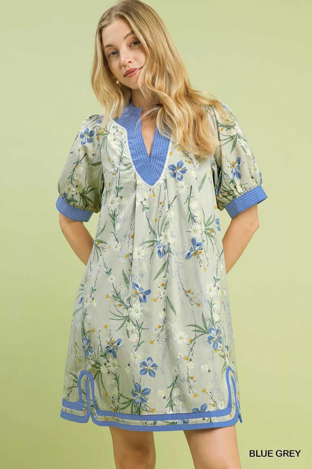 Umgee Floral Puff Sleeve Dress with Contrast Trim 100100654031260 62 Affordable Fashion Under $100 Jerry's Apparel 
