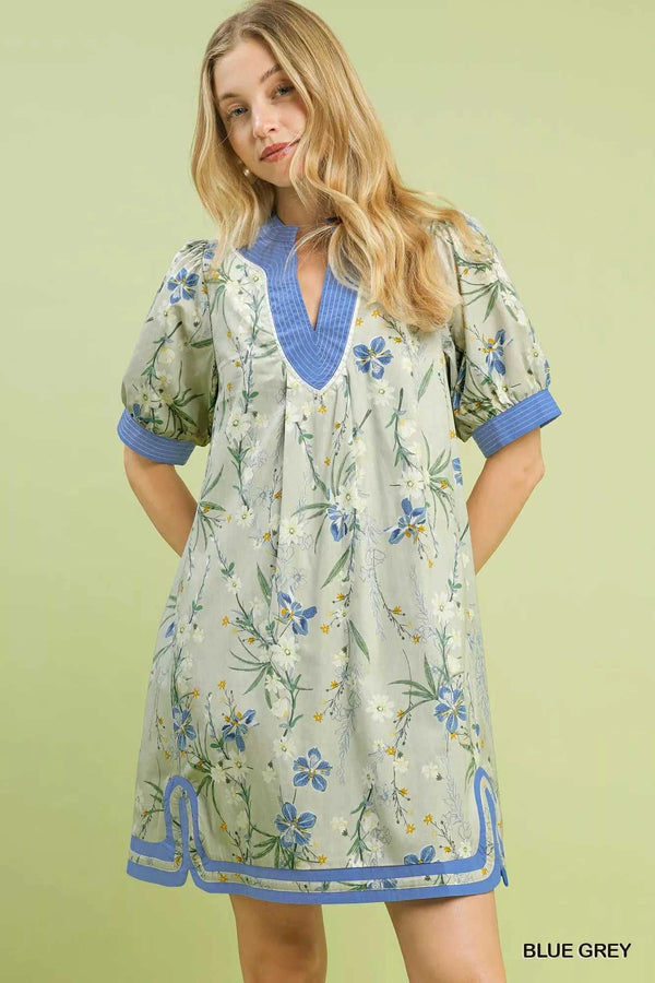 Umgee Floral Puff Sleeve Dress with Contrast Trim 100100654031260 62 Affordable Fashion Under $100 Jerry's Apparel 