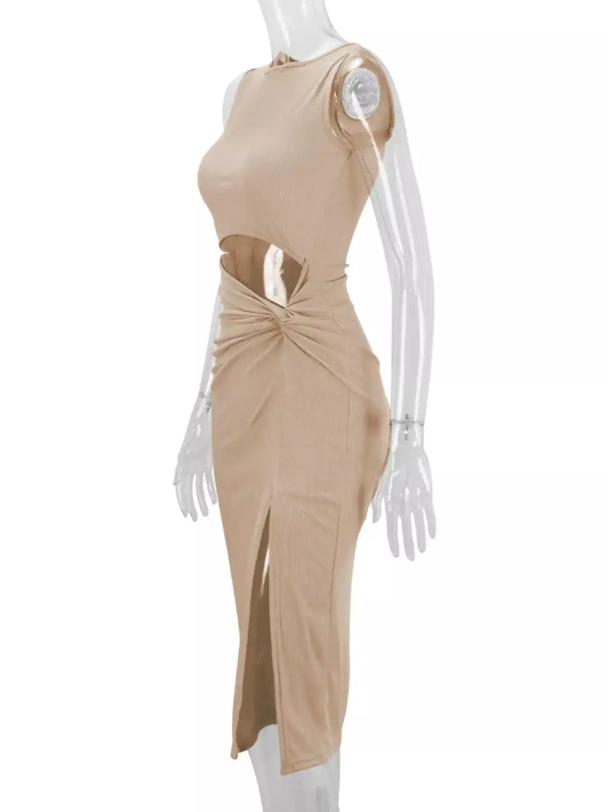 Sleeveless Cut-Out Ruched High-Slit Bodycon Dress 101001792800742 33 Gifts for Her Jerry's Apparel 