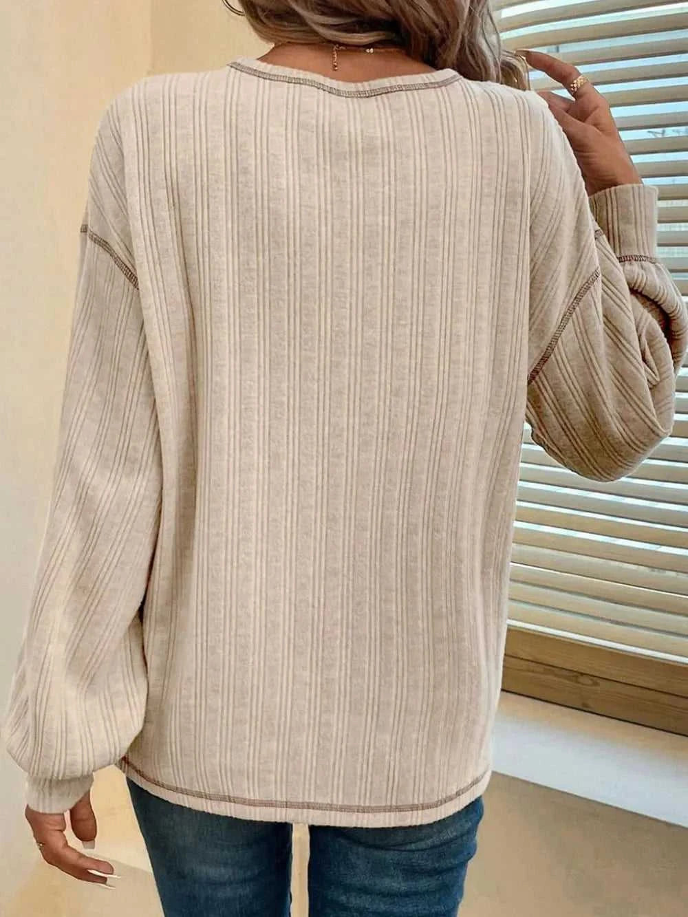 Mandy Contrast Stitching Round Neck Long Sleeve T-Shirt 100100832611725 32 Affordable Fashion Under $100 Jerry's Apparel 