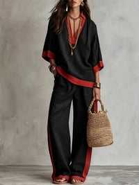 Full Size Contrast Trim Top and Wide Leg Pants Set Plus Size 101001012613218 46 Affordable Fashion Under $100 Jerry's Apparel 