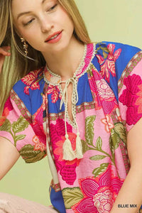 Umgee Mix Floral Patchwork Tassel Tie Top 100100036551552 45 Affordable Fashion Under $100 Jerry's Apparel 