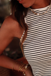 Cutout Striped Round Neck Tank