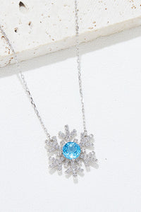 925 Sterling Silver Topaz Snowflake Shape Necklace