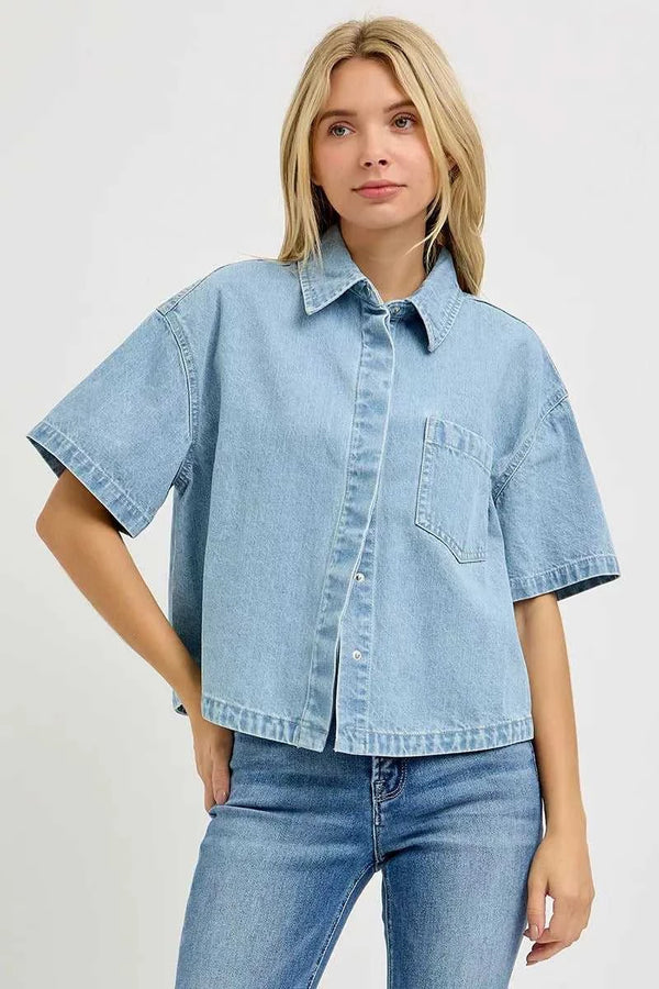 RISEN Oversized Half Sleeve Cropped Shirt 100100520631940 60 Affordable Fashion Under $100 Jerry's Apparel 