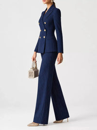 Double-Breasted Pinstripe Blazer and Wide-Leg Pants Set 101001905010997 103 Gifts for Her Jerry's Apparel 
