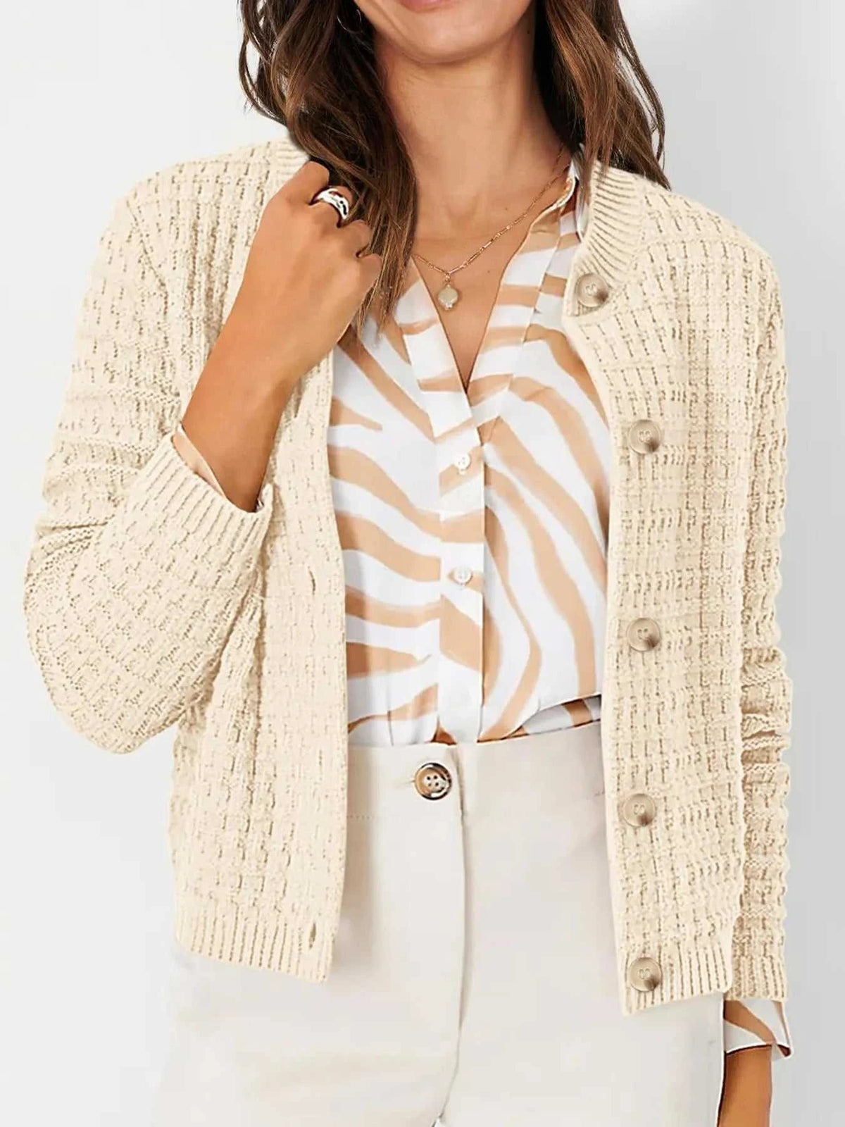 Textured Knit Button-Front Cardigan 100100626365347 44 Affordable Fashion Under $100 Jerry's Apparel 