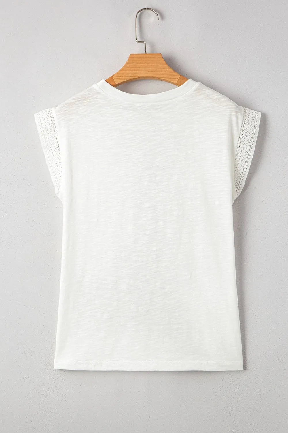 Lace Patchwork Cap Sleeve Round Neck T Shirt