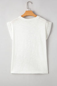 Lace Patchwork Cap Sleeve Round Neck T Shirt