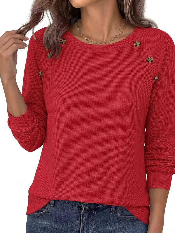 Decorative Button Waffle Knit Long Sleeve T-Shirt 101001761177088 47 Affordable Fashion Under $100 Jerry's Apparel 