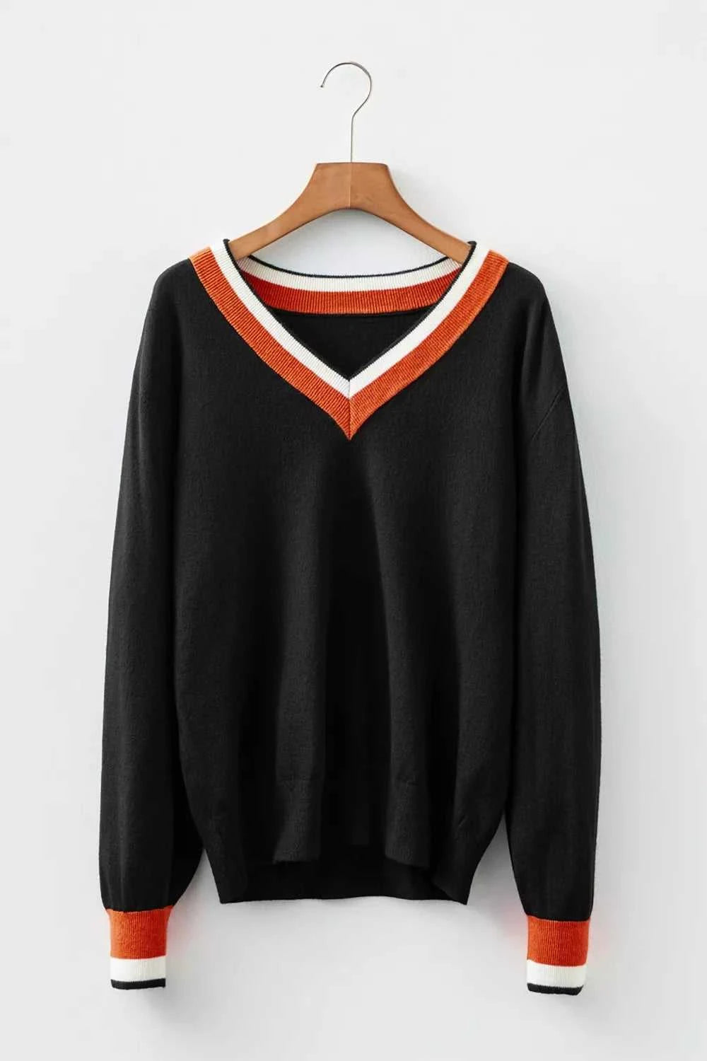 Contrast Striped Trim V Neck Varsity Sweater 100100612832963 39 Affordable Fashion Under $100 Jerry's Apparel 