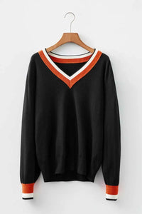 Contrast Striped Trim V Neck Varsity Sweater 100100612832963 39 Affordable Fashion Under $100 Jerry's Apparel 