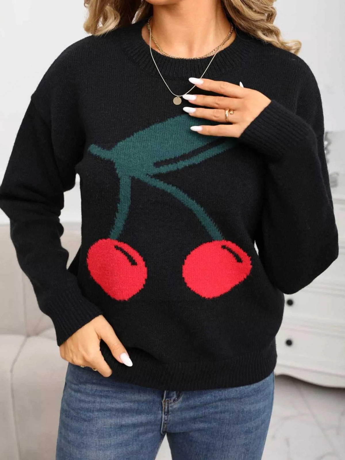 Cherry Round Neck Sweater 100100439201437 48 Affordable Fashion Under $100 Jerry's Apparel 