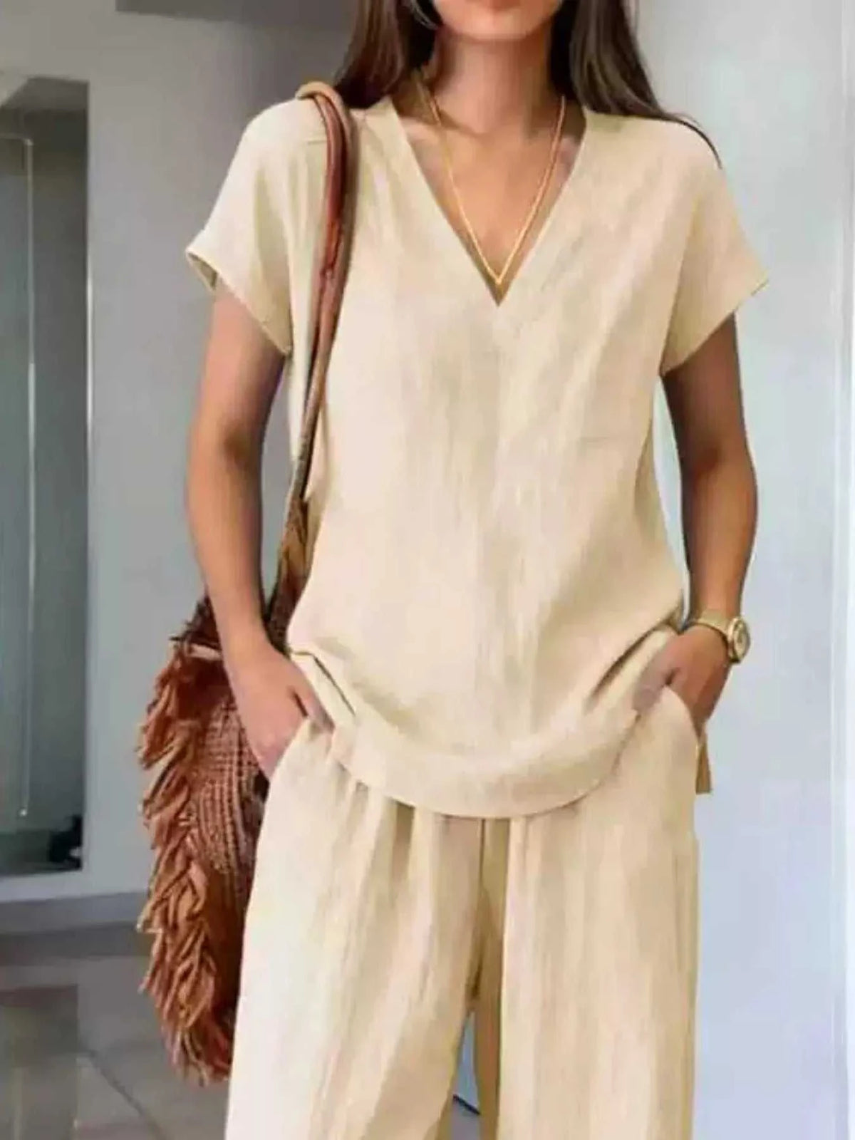 Full Size V-Neck Short Sleeve Top and Pants Set Plus Size 100100910451013 35 Affordable Fashion Under $100 Jerry's Apparel 