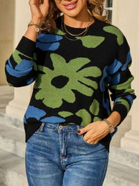 Floral Crew Neck Long Sleeve Sweater 100100117125367 47 Affordable Fashion Under $100 Jerry's Apparel 