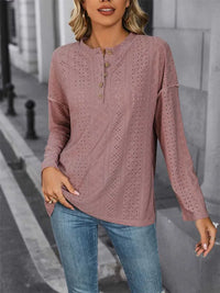 Perfee Eyelet Round Neck Long Sleeve Top 100100546611100 37 Affordable Fashion Under $100 Jerry's Apparel 