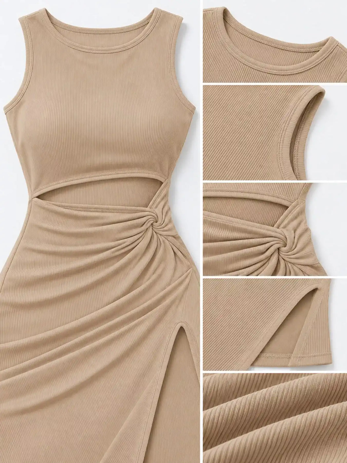 Sleeveless Cut-Out Ruched High-Slit Bodycon Dress 101001792800742 33 Gifts for Her Jerry's Apparel 