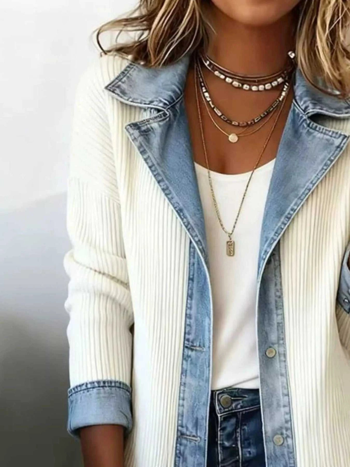 Full Size Denim Trim Ribbed Knit Jacket Plus Size 101001578991997 43 Affordable Fashion Under $100 Jerry's Apparel 
