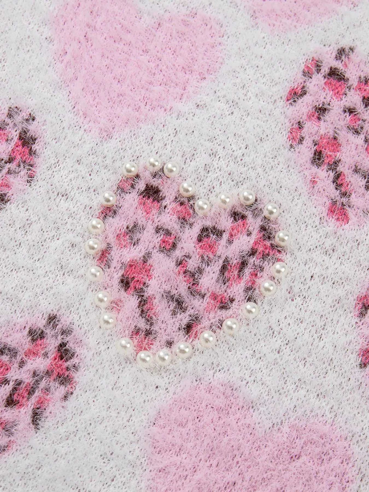 Heart Leopard Pearled Ribbed Trim Fuzzy Sweater 100100337623504 69 Affordable Fashion Under $100 Jerry's Apparel 