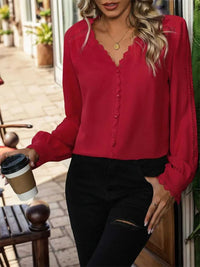 Perfee Lace Detail V-Neck Long Sleeve Blouse 100100360921266 33 Affordable Fashion Under $100 Jerry's Apparel 