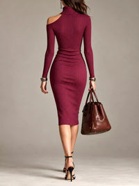 Cold-Shoulder Turtleneck Ribbed Knit Dress 101002903850949 34 Affordable Fashion Under $100 Jerry's Apparel 