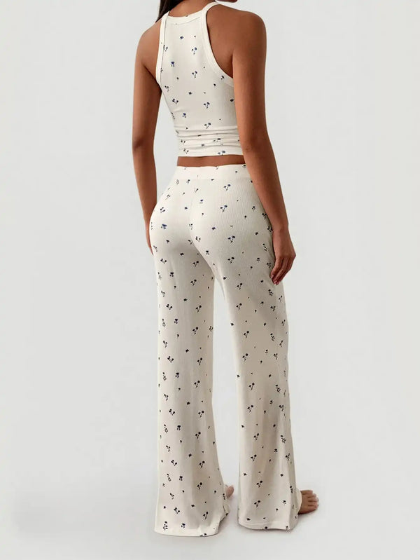Floral Ribbed Cami and Wide Leg Pants Set 100100257950091 49 Gifts for Her Jerry's Apparel 