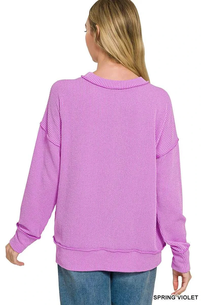 Zenana Corded Rib Long Sleeve Round Neck Top 100100719451818 23 Gifts for Her Jerry's Apparel 
