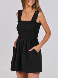 Smocked Square Neck Sleeveless Romper