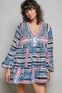 POL Striped Floral Long Sleeve Mini Dress with Pintuck Detail 100100459401126 52 Affordable Fashion Under $100 Jerry's Apparel 