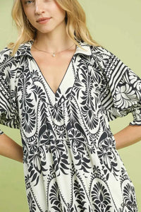 Umgee Two tone Border Print Midi Dress 100100652481196 62 Affordable Fashion Under $100 Jerry's Apparel 