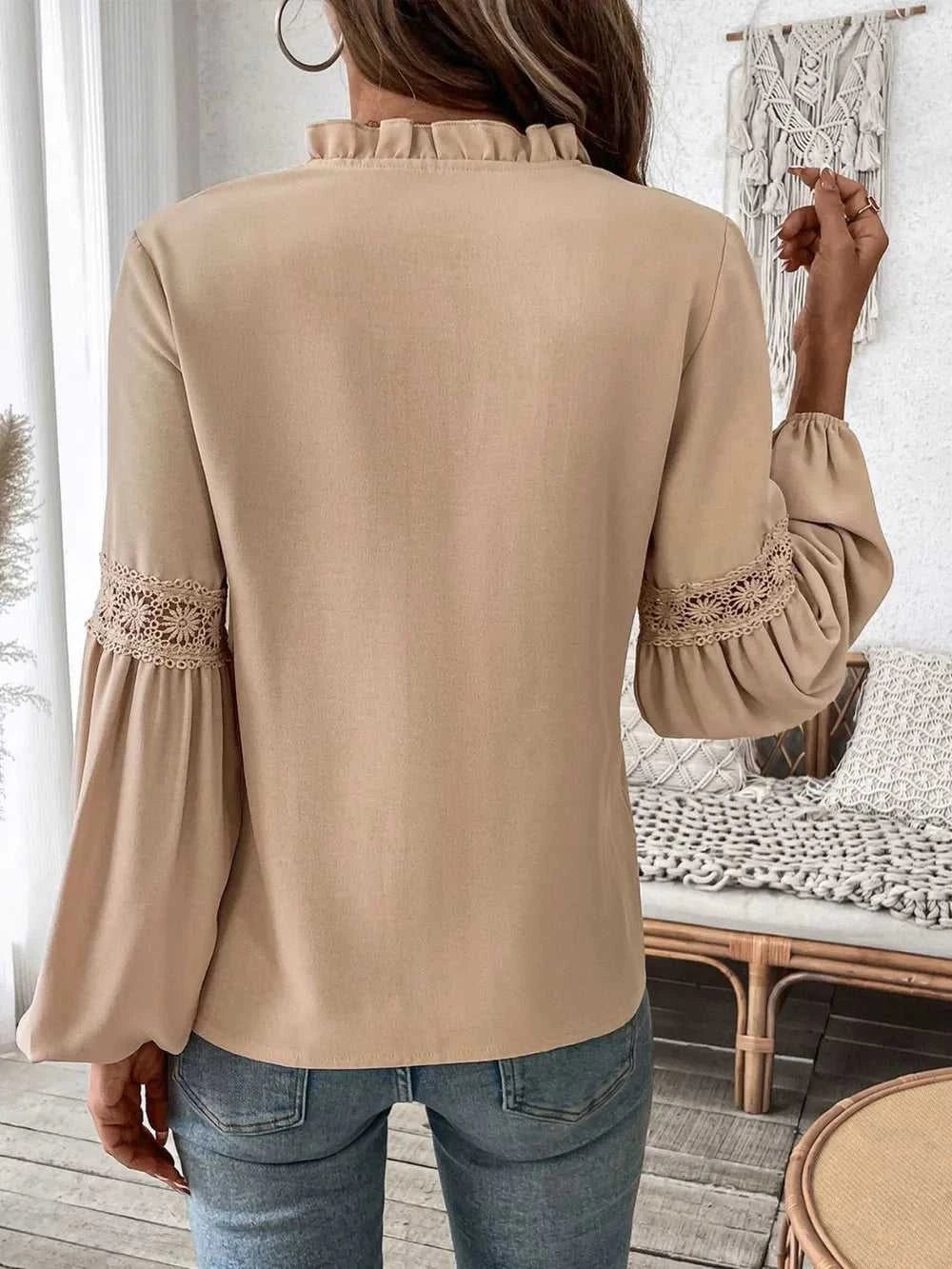 Perfee Frill Tie Neck Long Sleeve Blouse 100100140621598 33 Affordable Fashion Under $100 Jerry's Apparel 