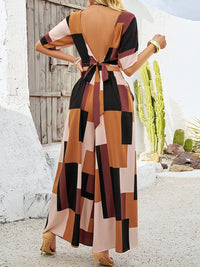 Devine Color Block V-Neck Top and Wide Leg Pants Set