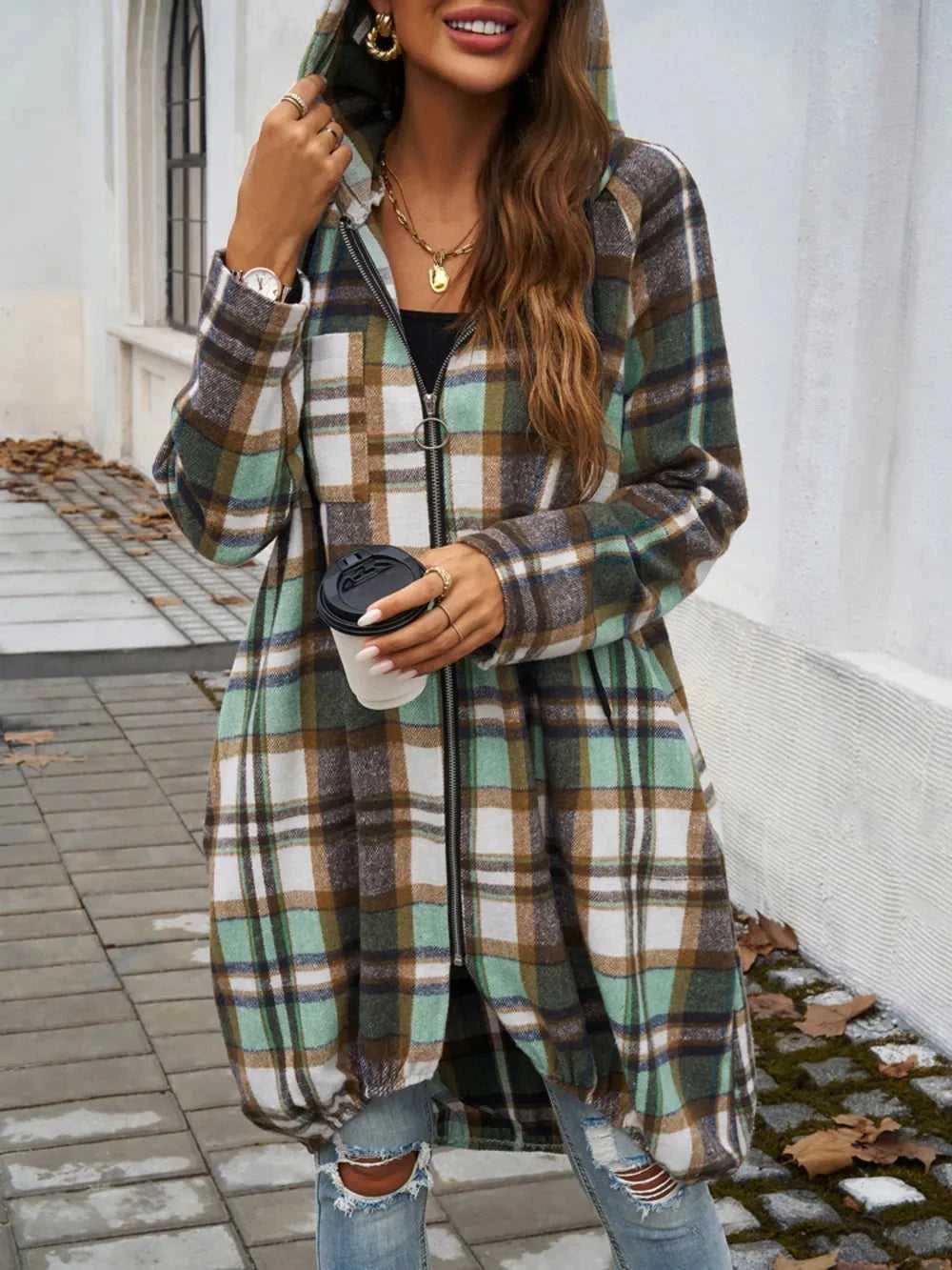 Devine Plaid Zip Up Hooded Coat 100100313261902 47 Affordable Fashion Under $100 Jerry's Apparel 