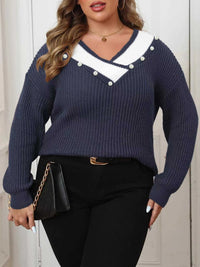 Plus Size Contrast Trim Button-Decorated Sweater 101002671808659 34 Affordable Fashion Under $100 Jerry's Apparel 