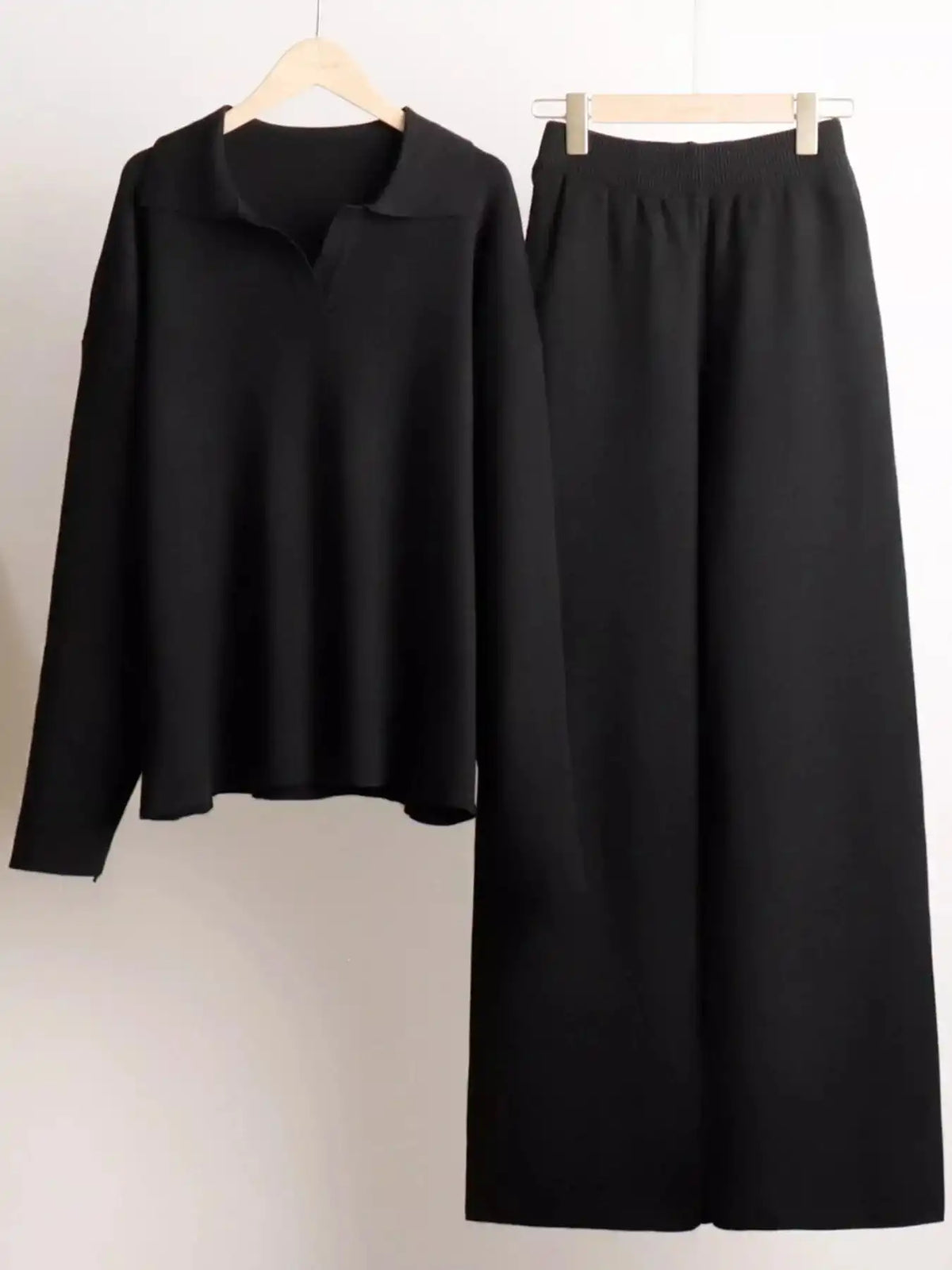 Polo Collar Top and Wide-Leg Pants Set 101001876960393 74 Affordable Fashion Under $100 Jerry's Apparel 