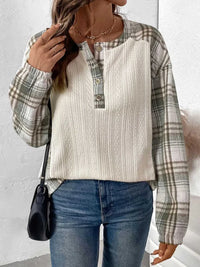 Perfee Plaid Half Button Long Sleeve T-Shirt 100100704091135 40 Affordable Fashion Under $100 Jerry's Apparel 