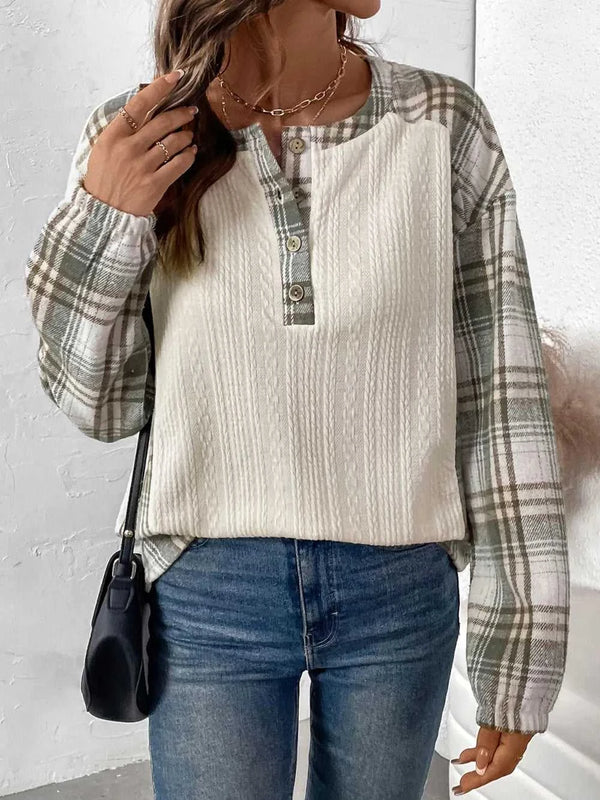 Perfee Plaid Half Button Long Sleeve T-Shirt 100100704091135 40 Affordable Fashion Under $100 Jerry's Apparel 