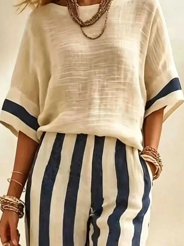 Full Size Striped Half Sleeve Top and Pants Set Plus Size 101001333529279 41 Affordable Fashion Under $100 Jerry's Apparel 
