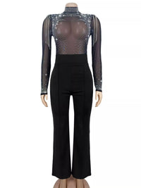 Rhinestone Embellished Mesh Long Sleeve Jumpsuit 101001129967471 84 Affordable Fashion Under $100 Jerry's Apparel 